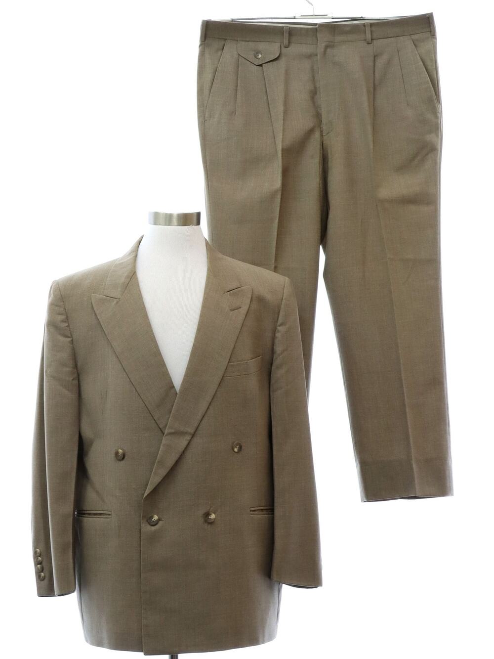 Vintage 90s Stafford Executive Taupe Double Breasted Suit Men's Large USA